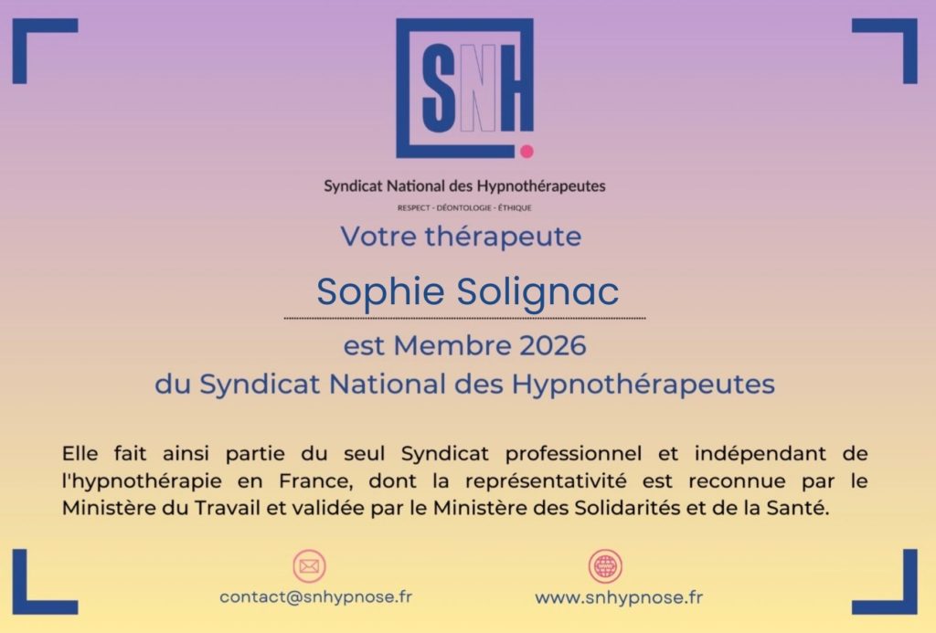 Sophie Solignac membre syndicat national des hypnotherapeutes
